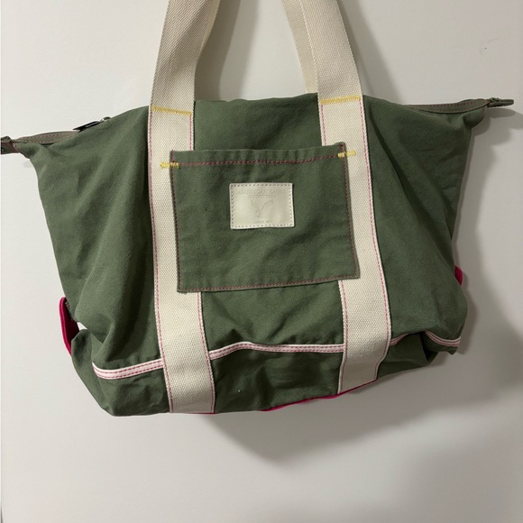 560A. American Eagle Outfitters Olive and Cream Canvas 3 way tote - Picture 4 of 10